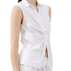 NEW French Connection Women's Blouse Size Medium White Aofie Linen Blend Twist